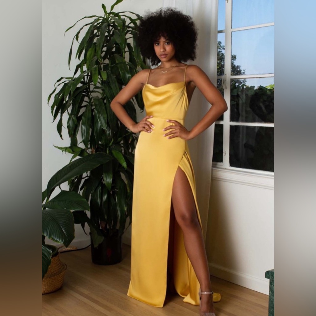 Fame And Partners Rosabel Cowlneck Spaghetti-Strap Gown